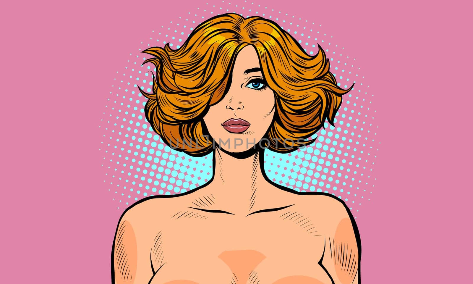 Nude woman portrait large. Pop art retro vector illustration drawing vintage kitsch