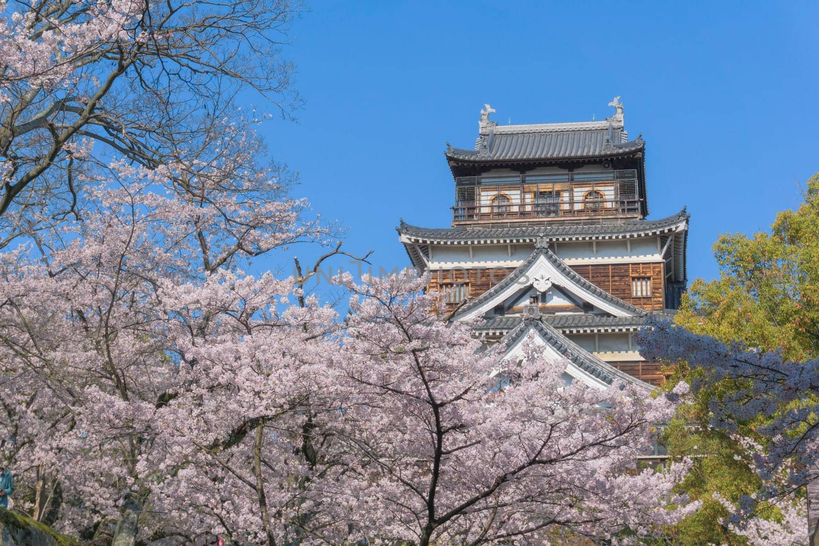 Hiroshima Castle is a castle in Hiroshima, Japan. It was constructed in the 1590s, but was destroyed by the atomic bombing on August 6, 1945. It was rebuilt in 1958, a replica of the original that now serves as a museum of Hiroshima's history before World War II.