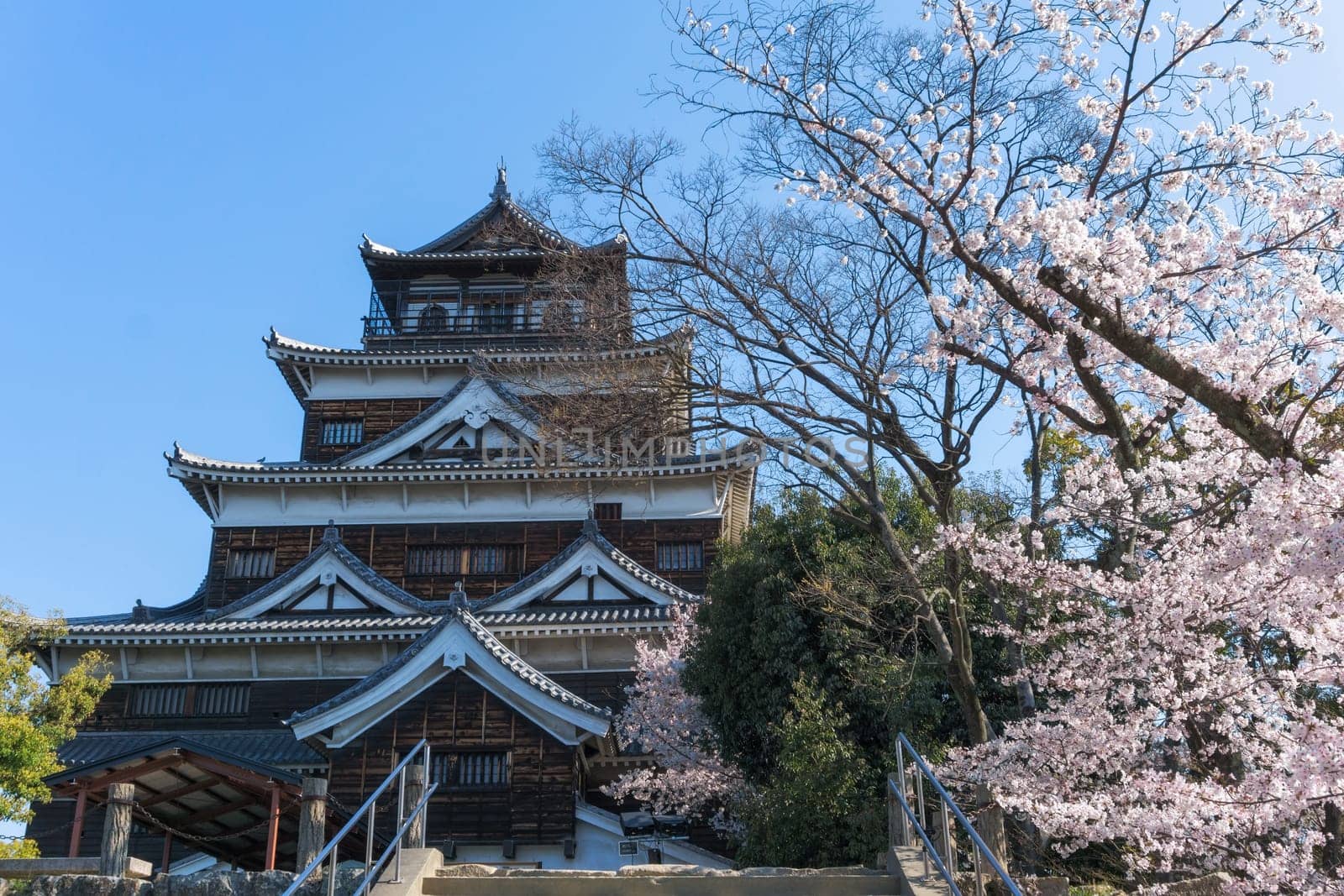 Hiroshima Castle is a castle in Hiroshima, Japan. It was constructed in the 1590s, but was destroyed by the atomic bombing on August 6, 1945. It was rebuilt in 1958, a replica of the original that now serves as a museum of Hiroshima's history before World War II.