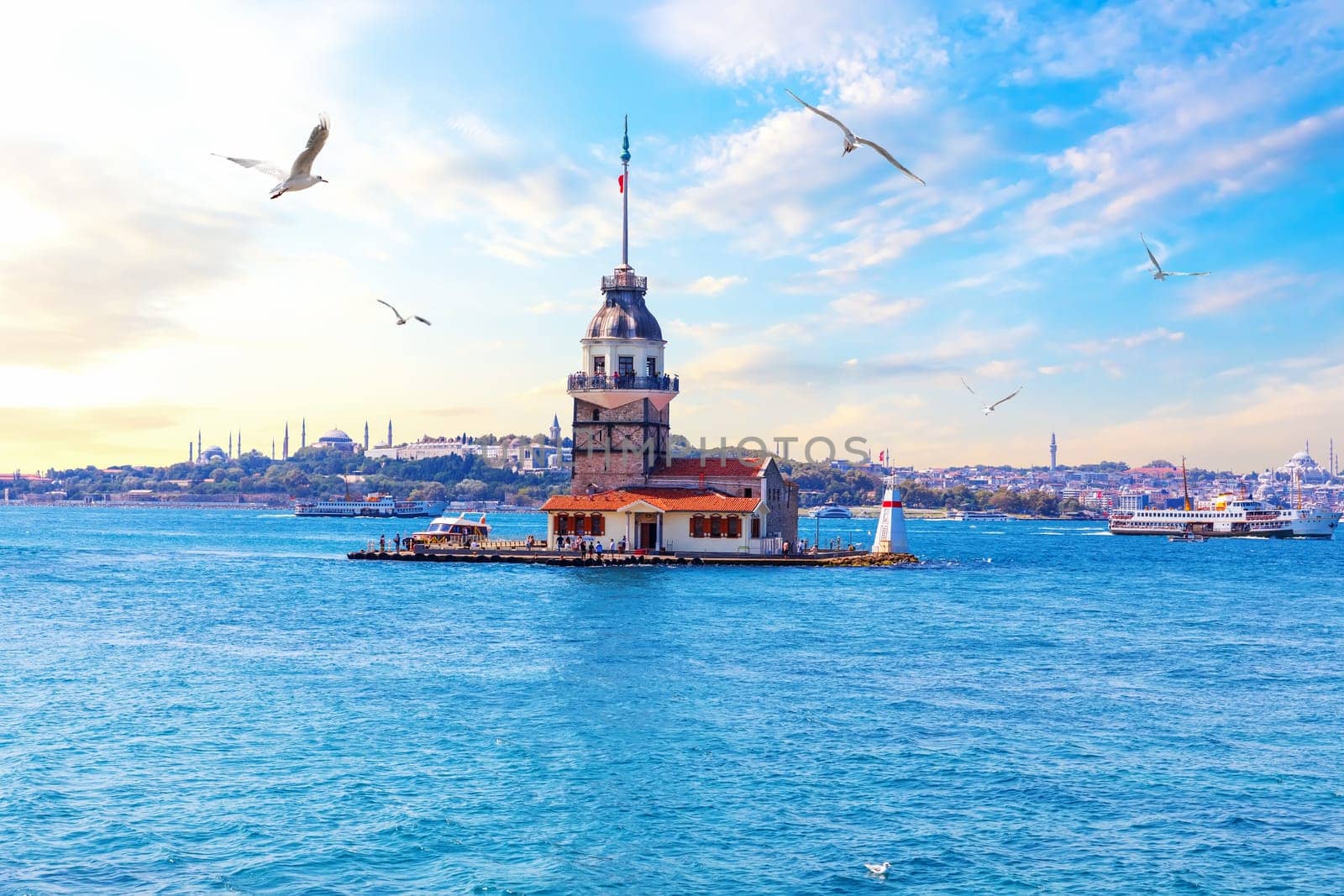 Maiden's Tower in Istanbul, Turkey, sea view.