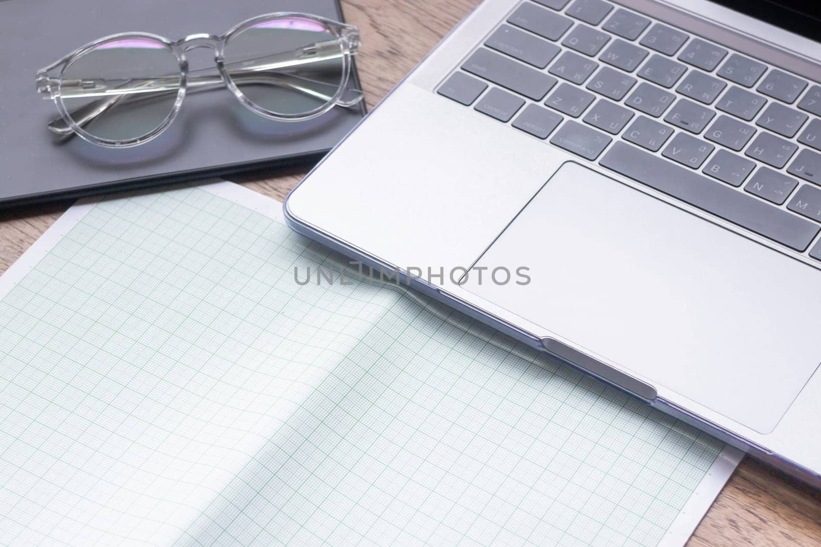 Wireless technology on wooden table, stock phto