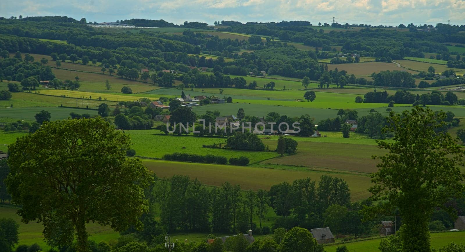 View from the hill on tranquil landscape in rural Normandy