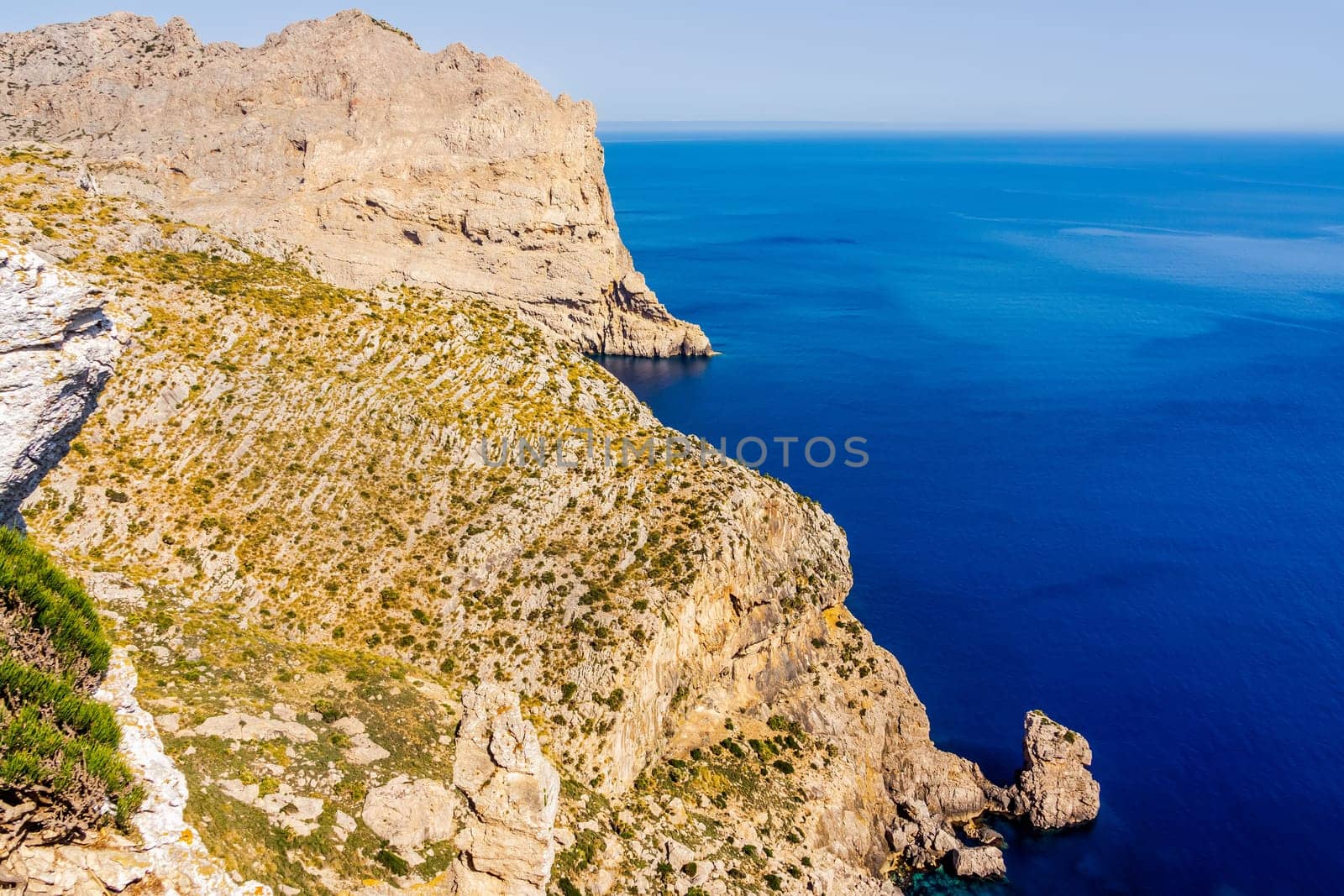 View from the Mirador Es Colomer to the cliffs of Formentor peninsula, Mallorca, Spain