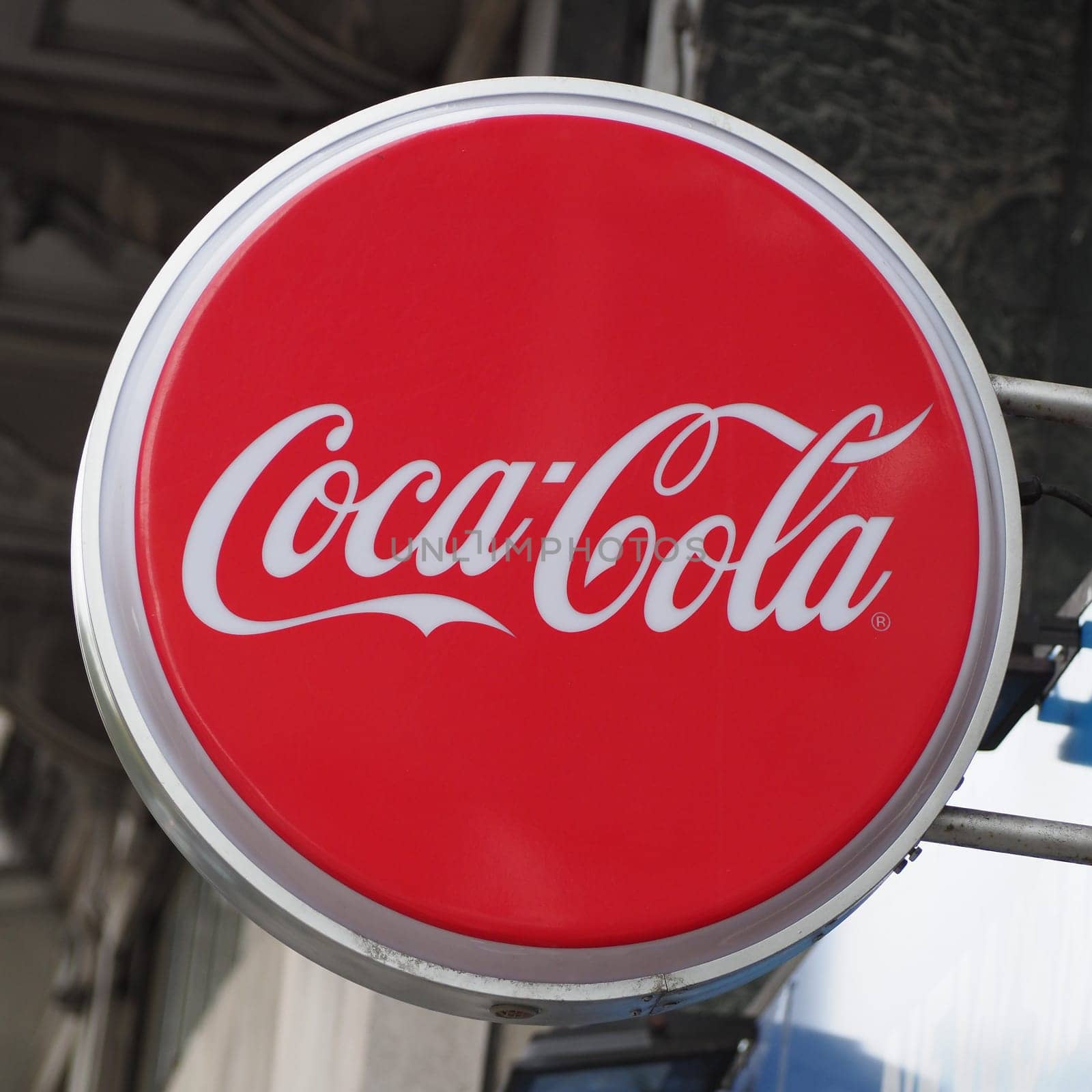 LONDON, UK - CIRCA SEPTEMBER 2019: Coca Cola sign
