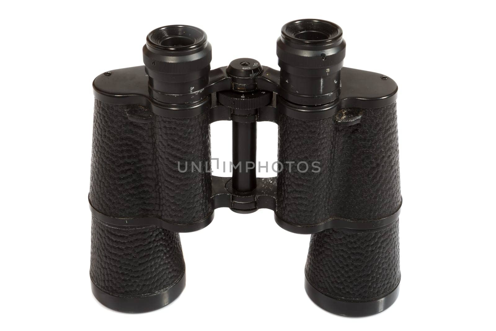 Black binoculars isolated on a white background.