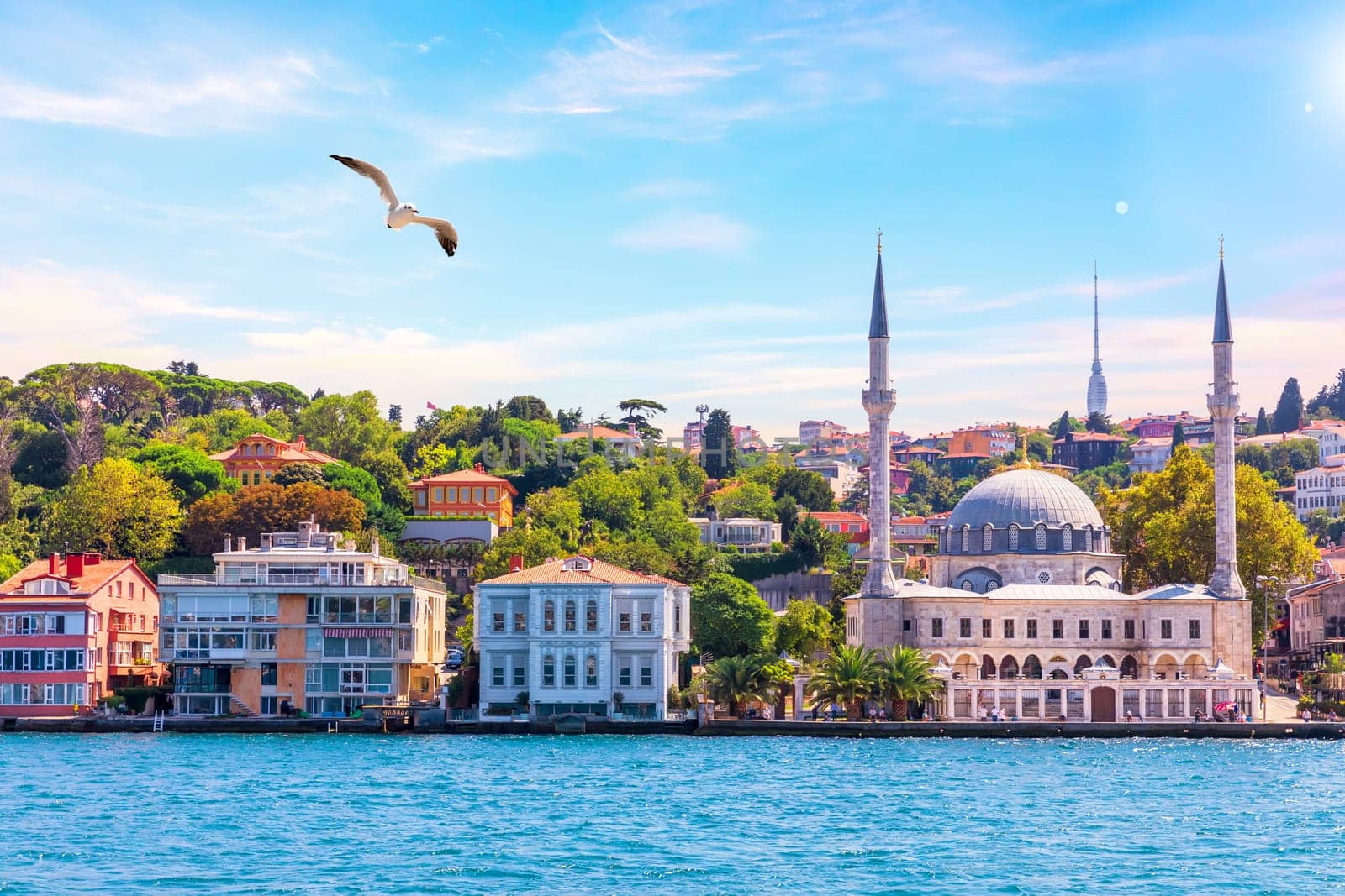Beylerbeyi Mosque, view from the Bosphorus in Istanbul, Turkey.