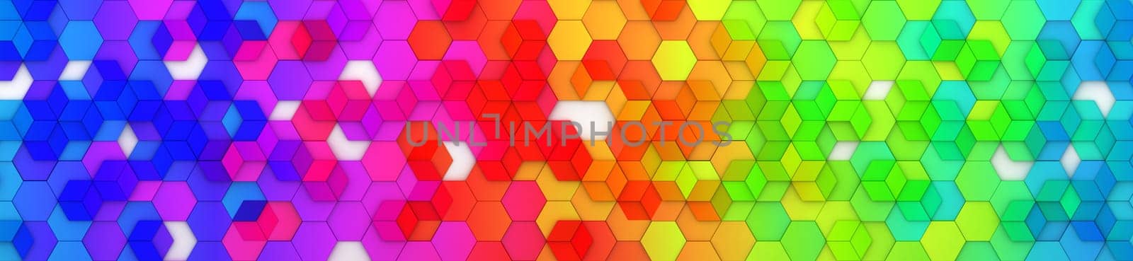 Abstract bright and colorful hexagon mosaic wallpaper or background - 3d render