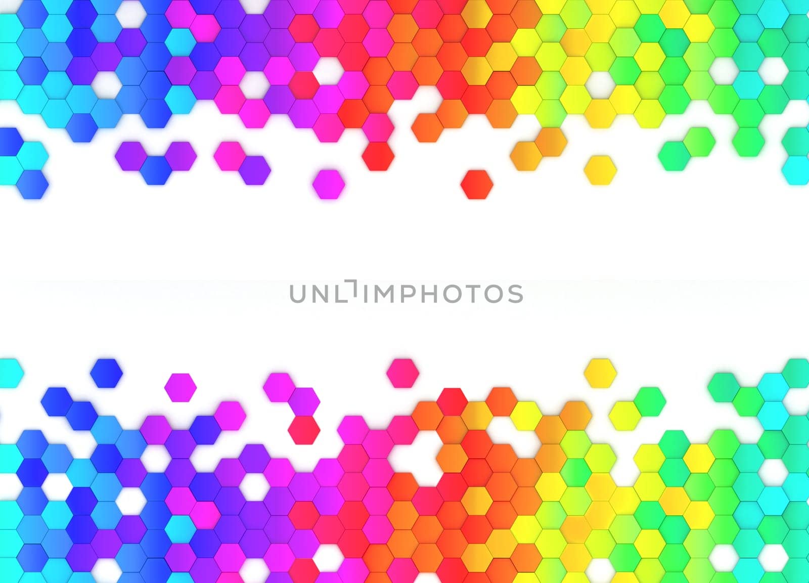 Abstract bright and colorful hexagon mosaic wallpaper or background - 3d render