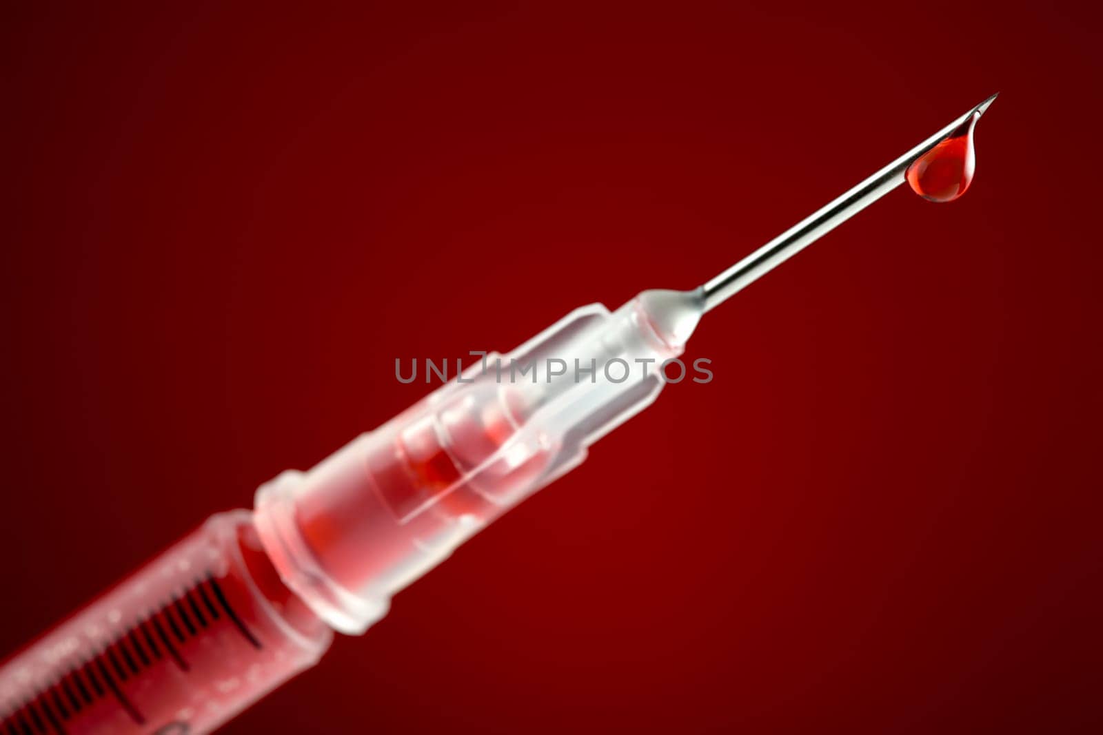 Sharp syringe leaking blood