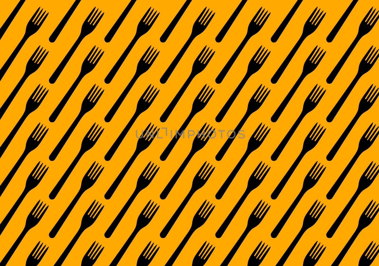 Many black plastic forks on blue background, top view. Disposable table wear concept. Creative top view pattern.