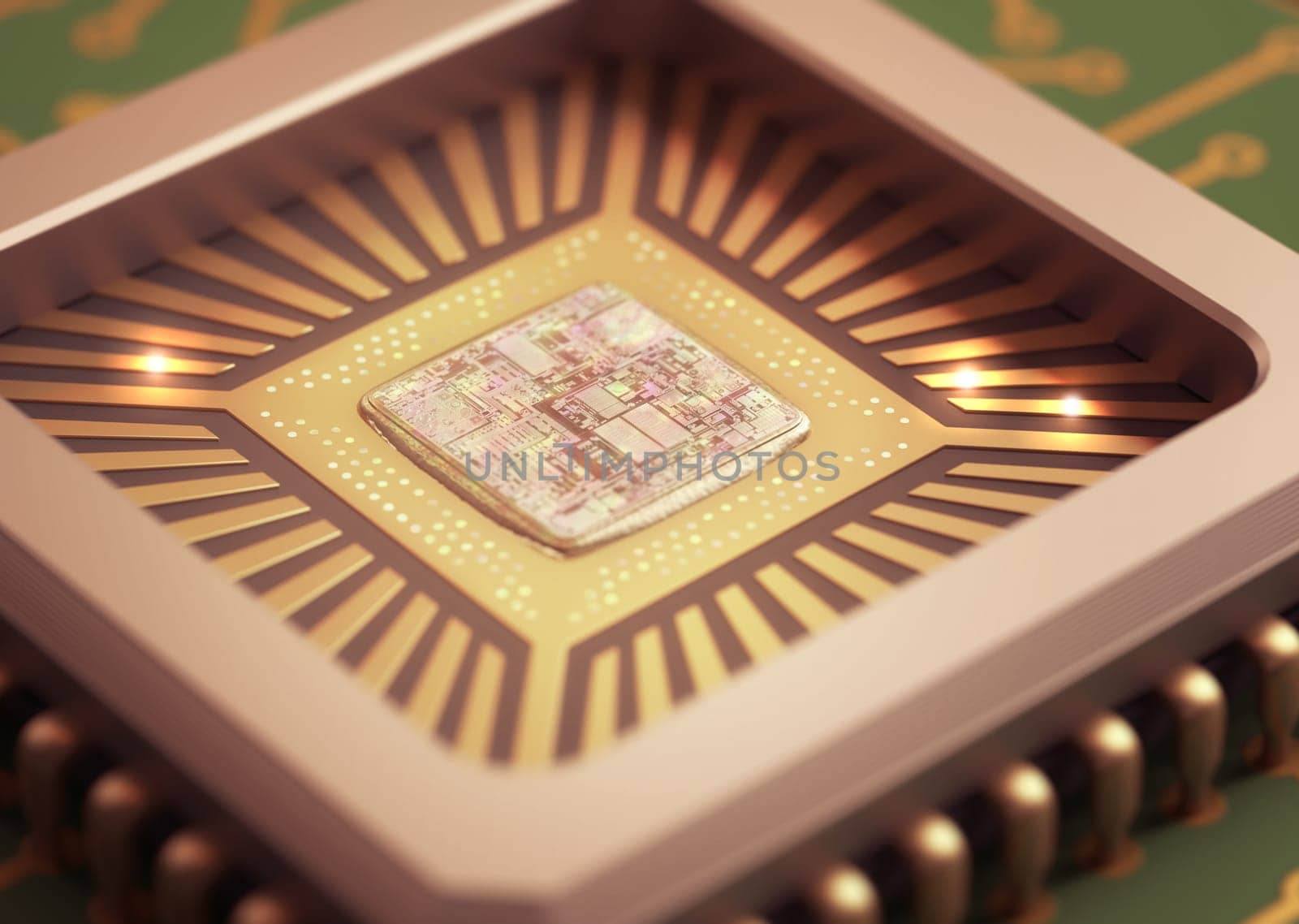 Microchip on board. Depth of field in the core.