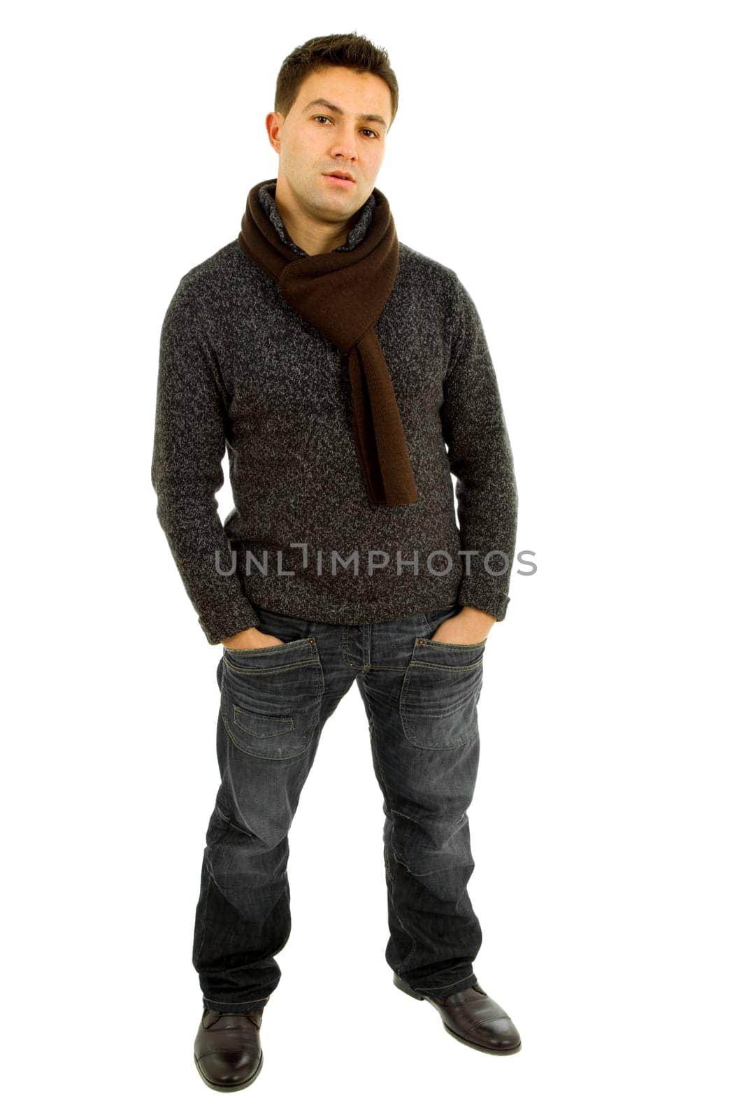 young casual man full body in a white background