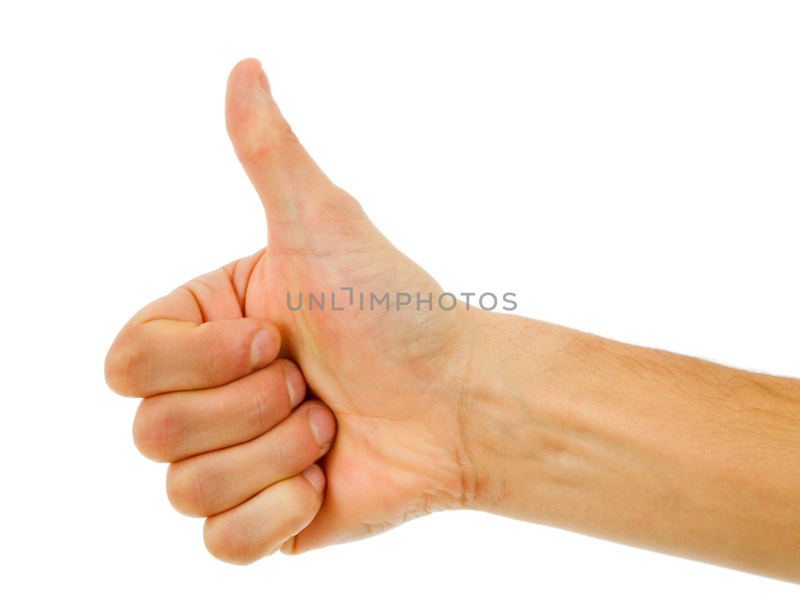 man hand going thumb up, isolated on white