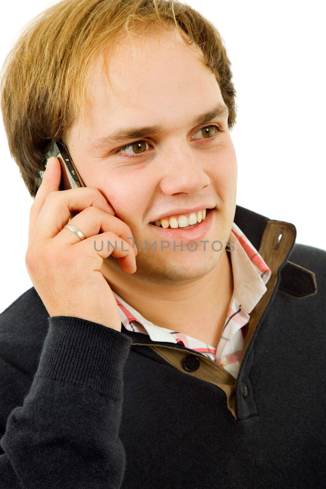 young casual man on the phone, isolated on white