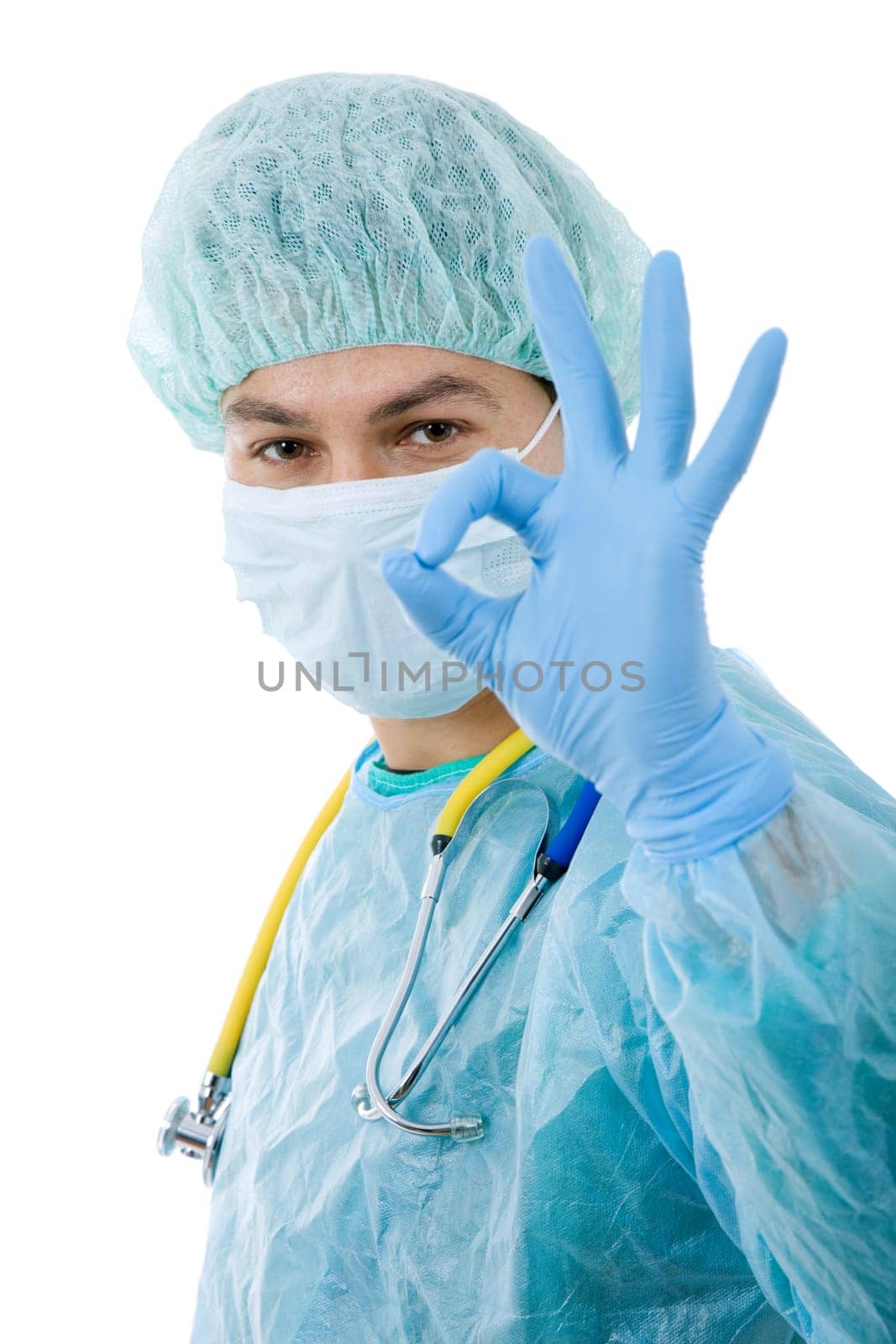 young male doctor, isolated on white background