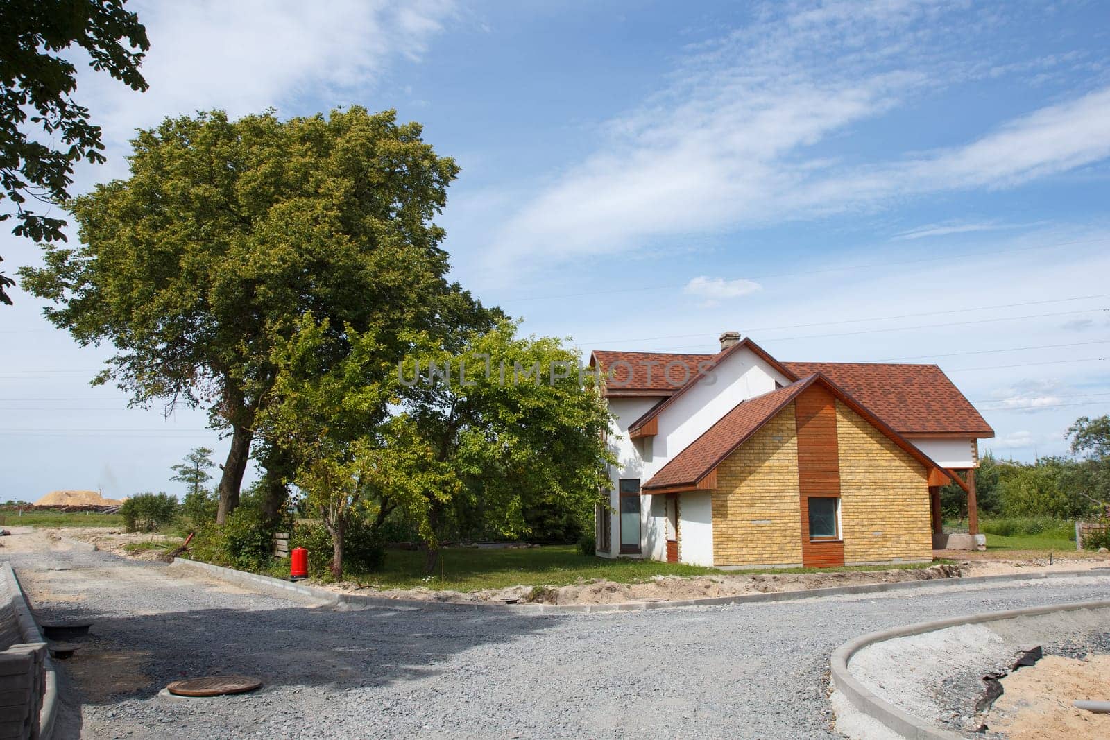 A beautiful subruban neighborhood with gravel streets