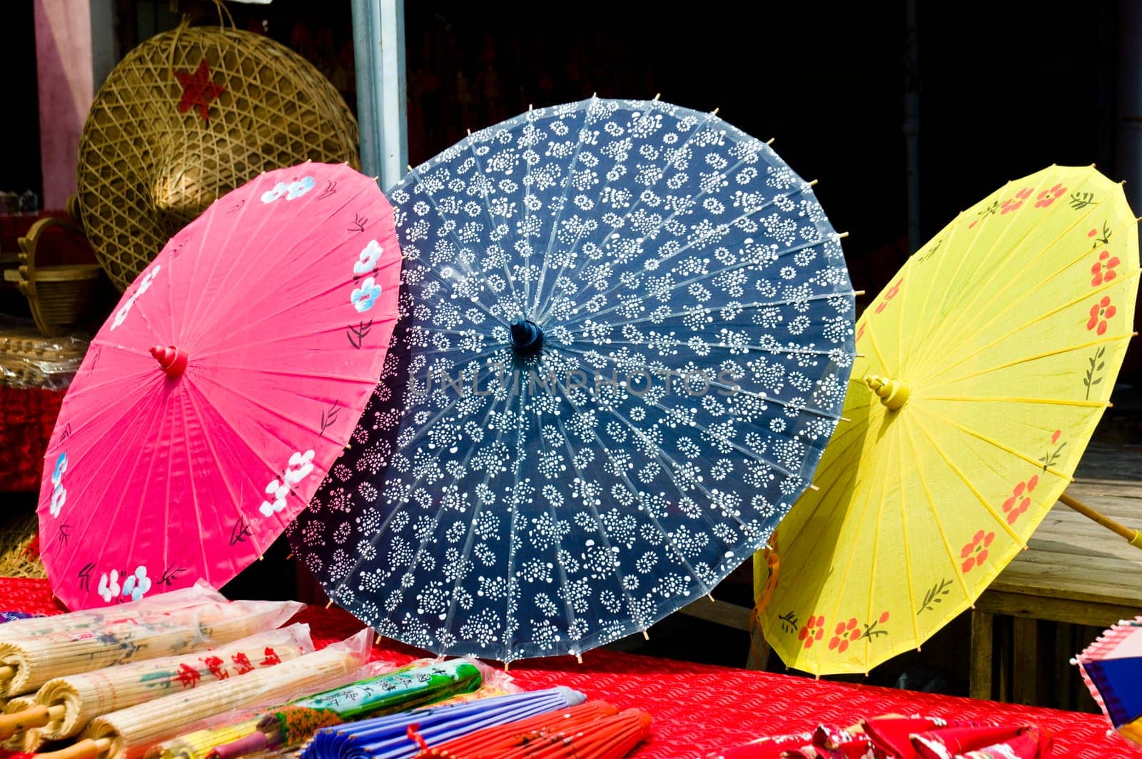 The multi color traditional Chinese umbrellas