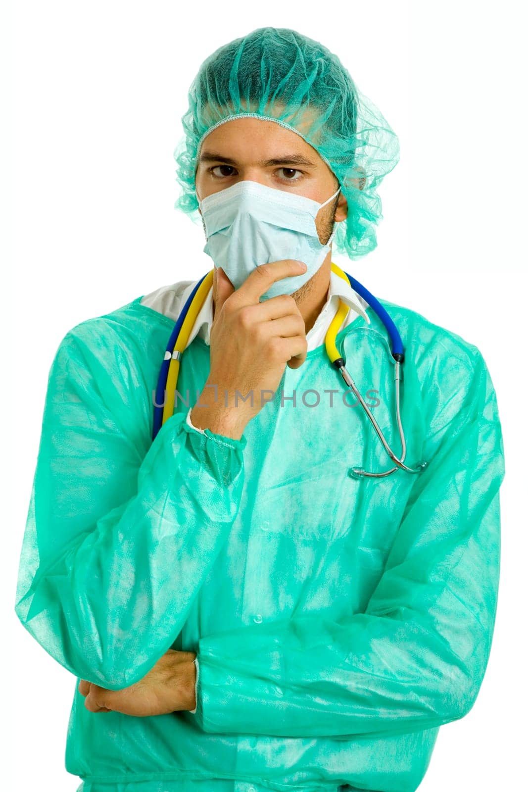 young male doctor, isolated on white background