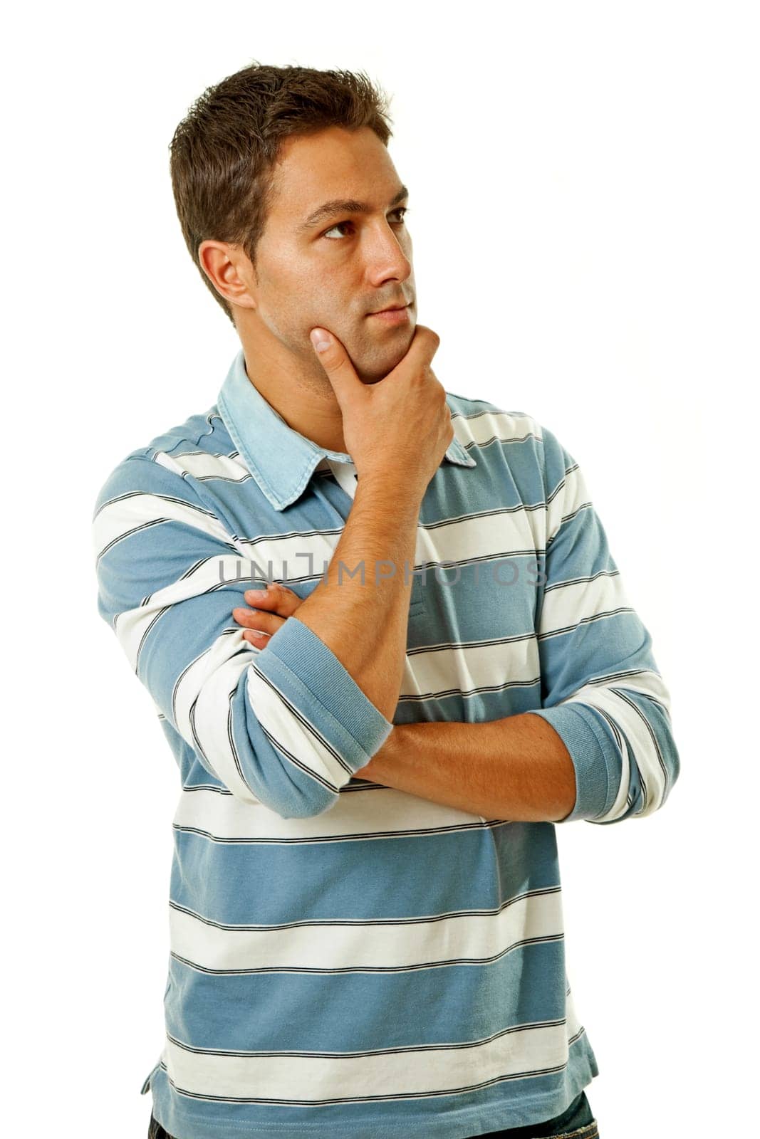 studio picture of a casual young man, isolated on white