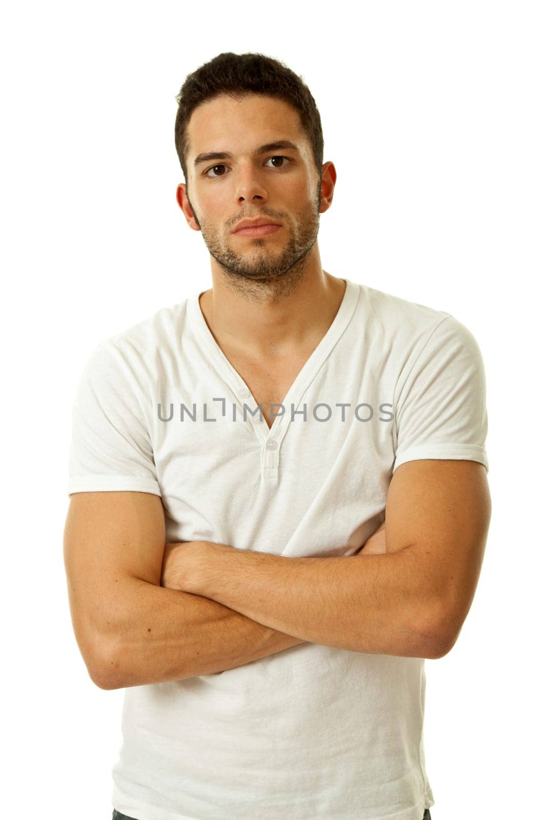 young casual man portrait, isolated on white