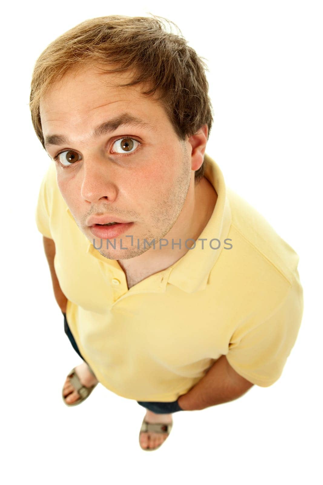 young casual man full body in a white background