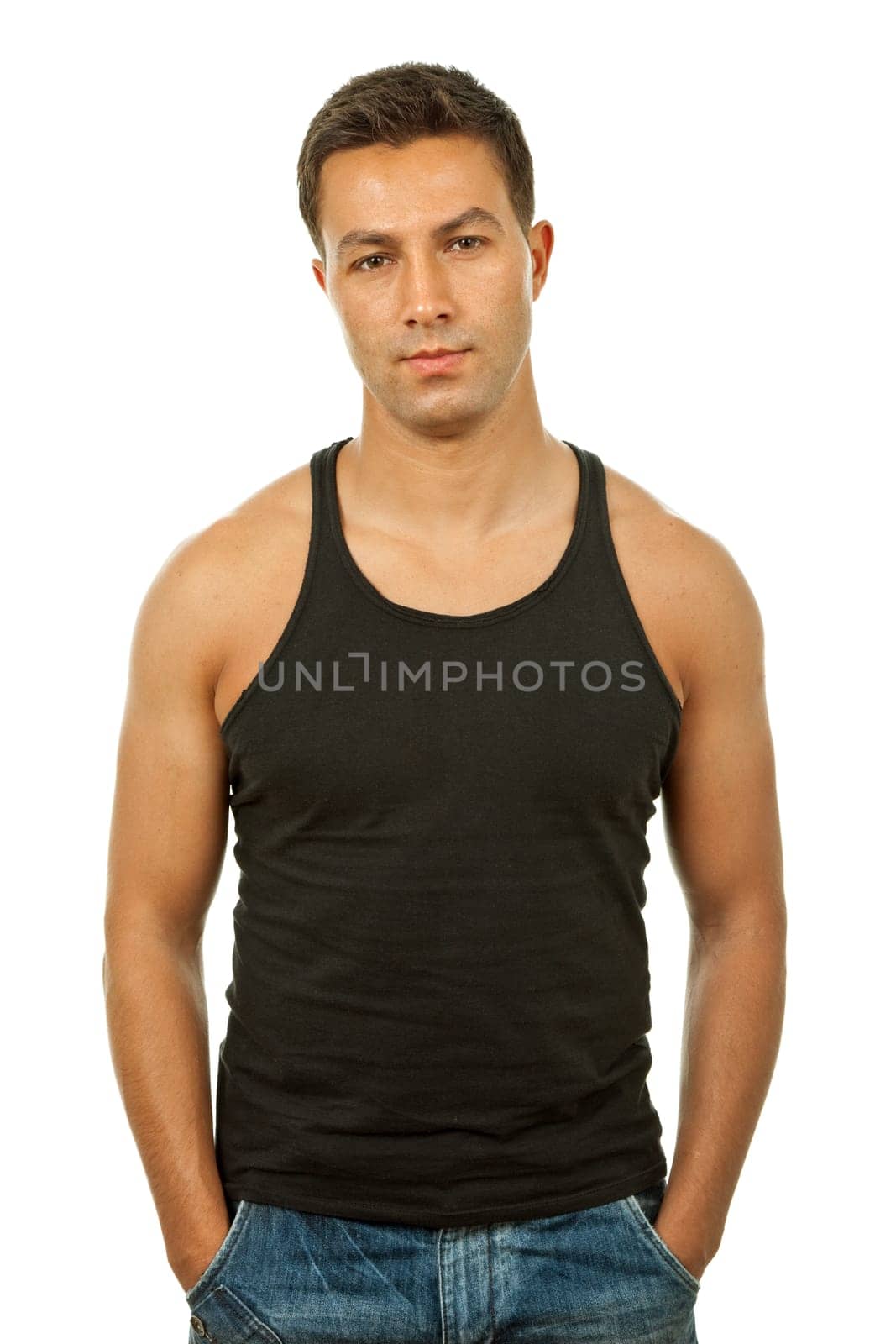 young casual man portrait, isolated on white