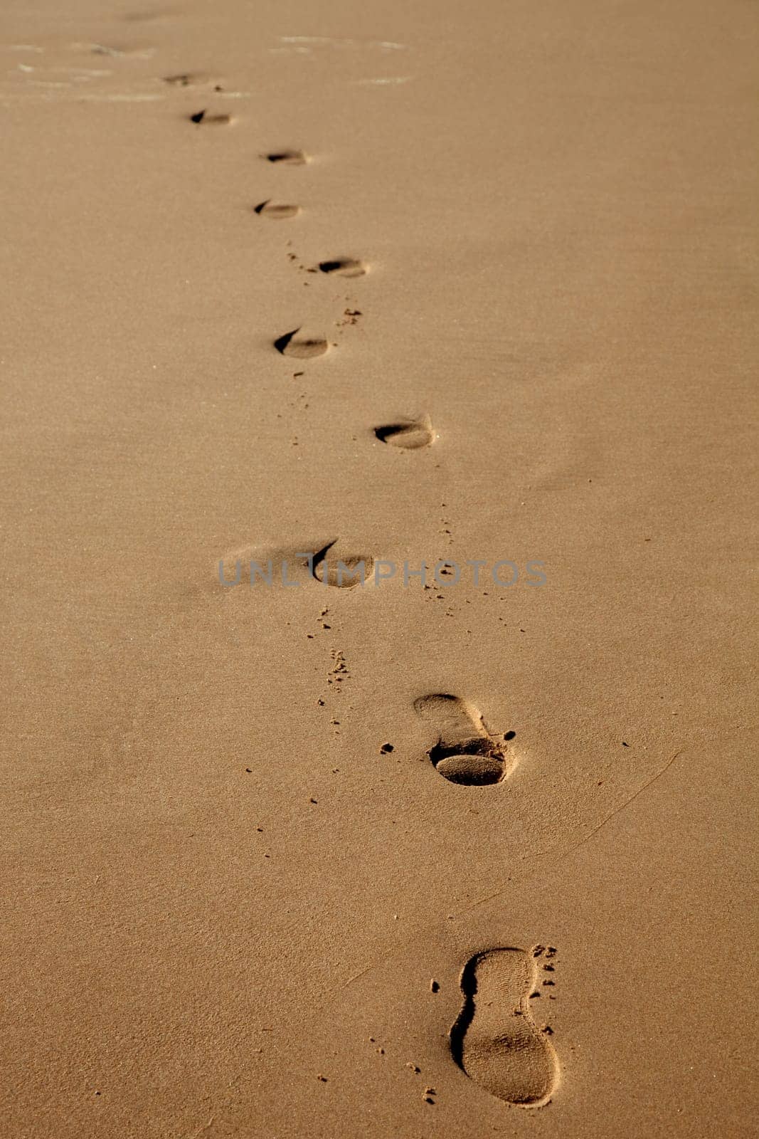 human footprints in the wet sand