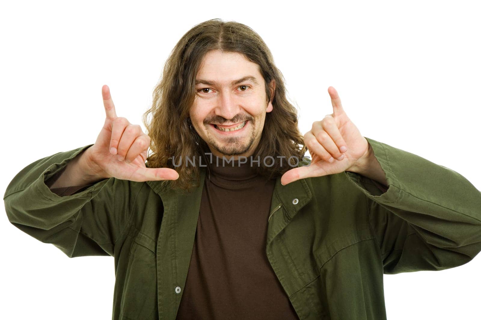 young casual silly man portrait, isolated on white