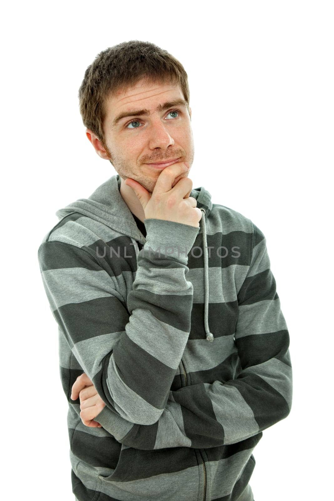 young casual man portrait, isolated on white