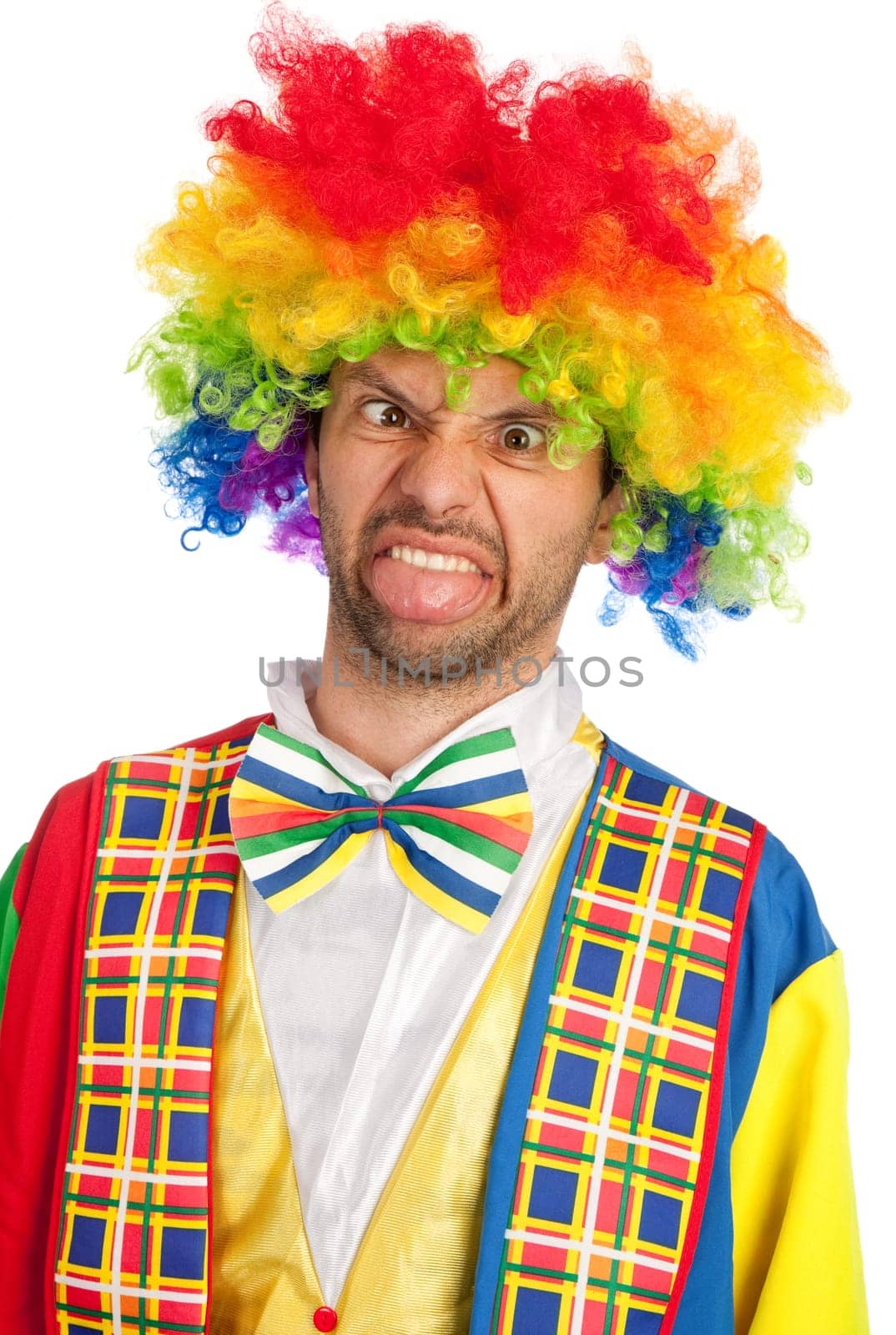 silly clown making a face isolated on white