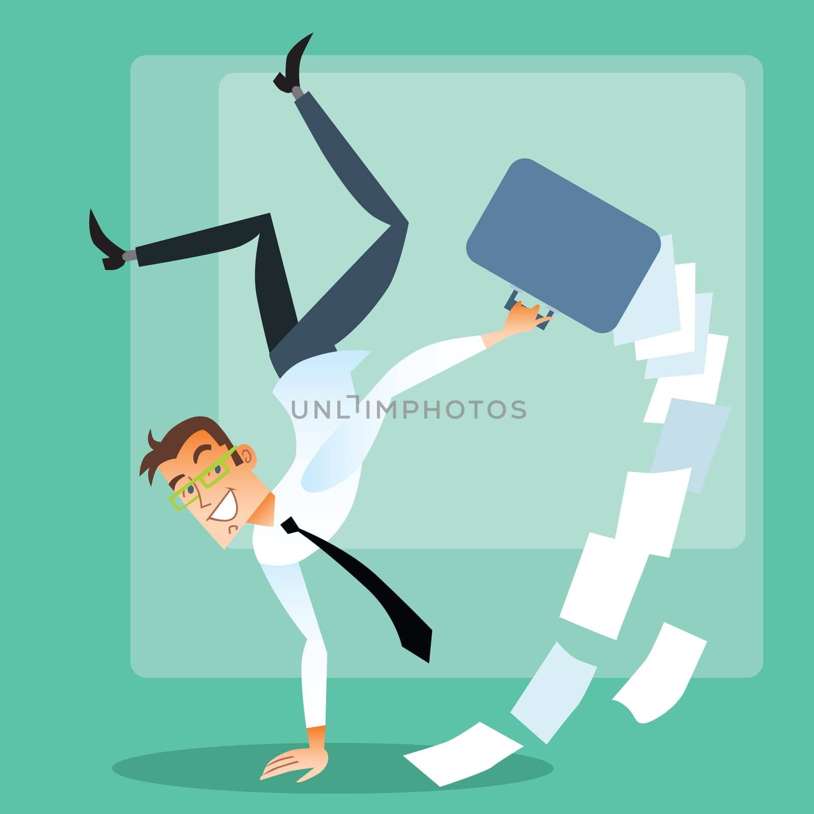 Successful deal. Joyful businessman in suit does a handstand