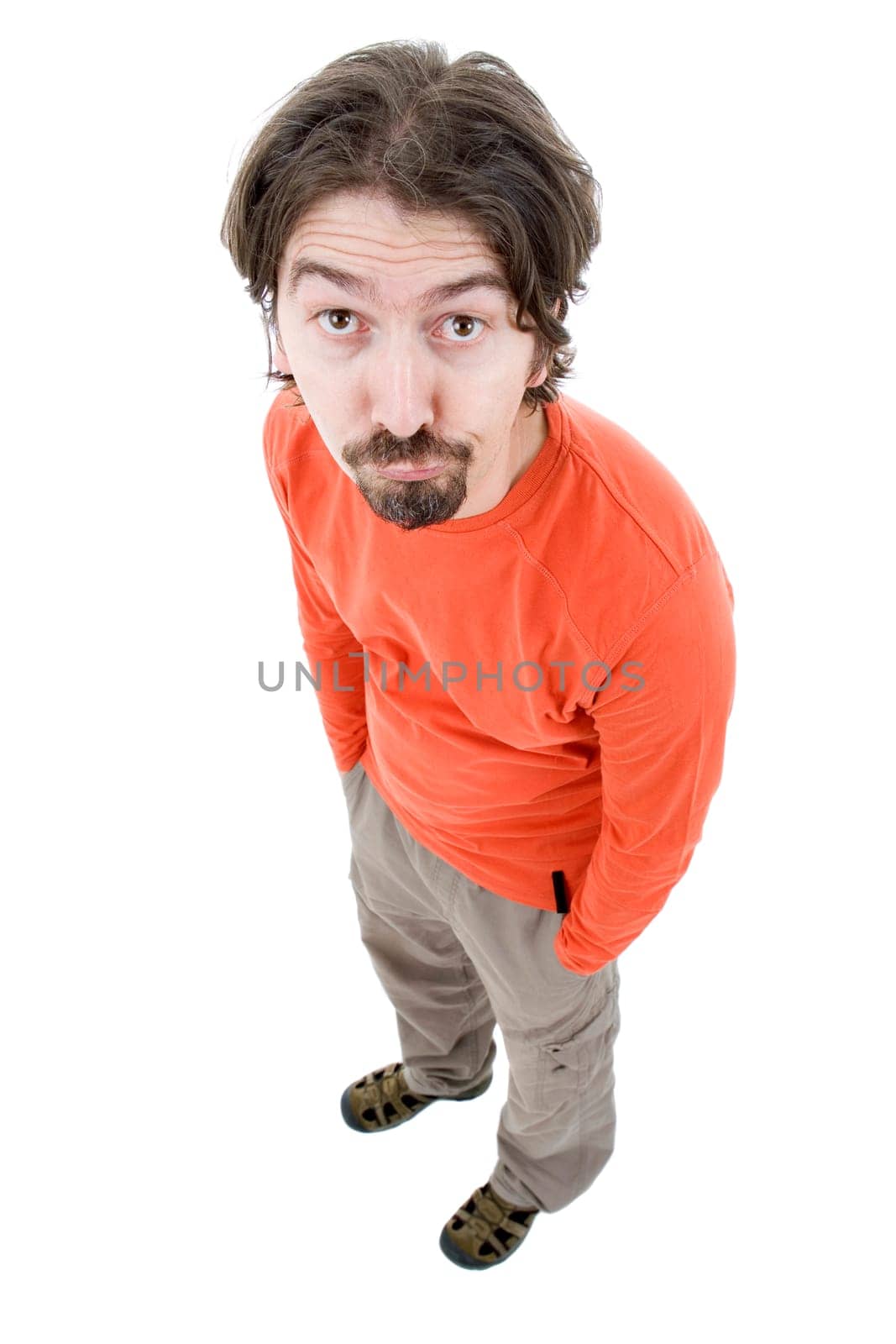 young casual man full body in a white background