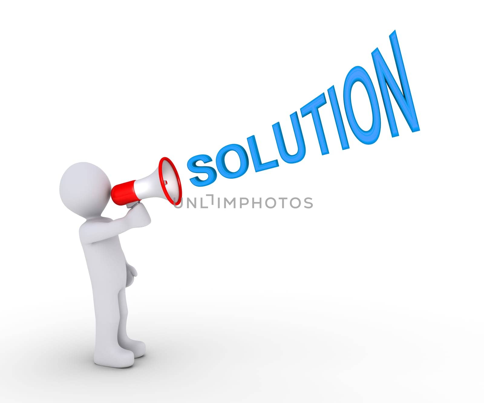 3d person is shouting SOLUTION through a megaphone