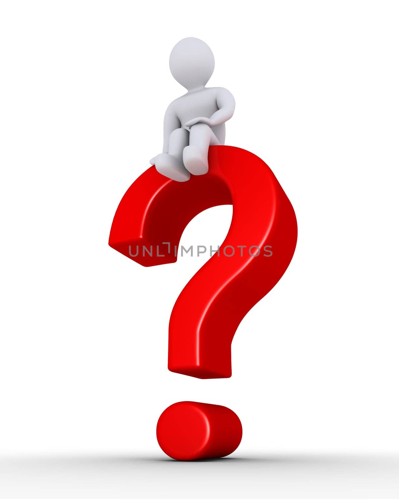 3d question mark symbol and a person sitting on top of it