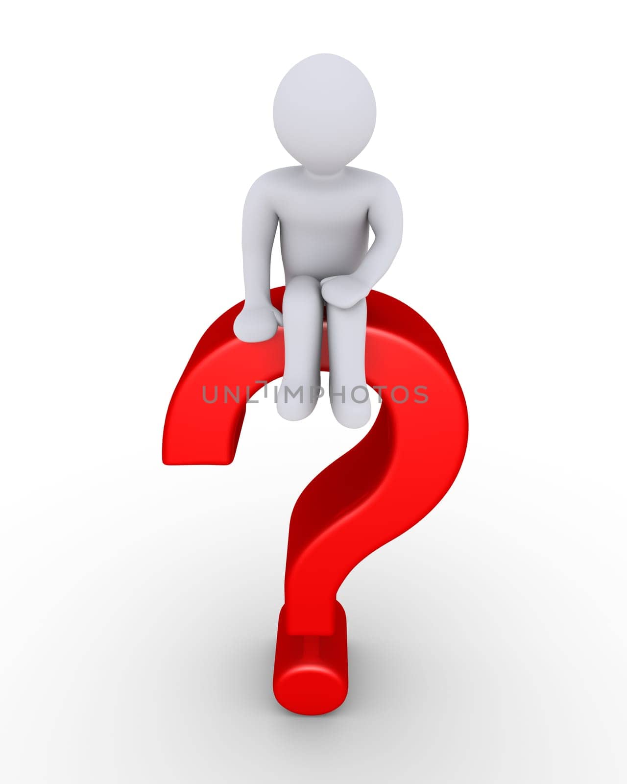 3d question mark symbol and a person sitting on it