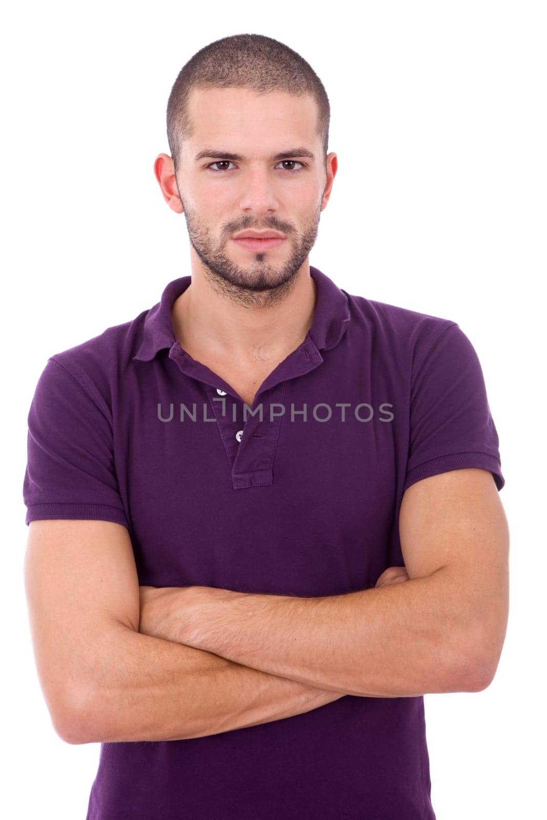 young casual man portrait, isolated on white