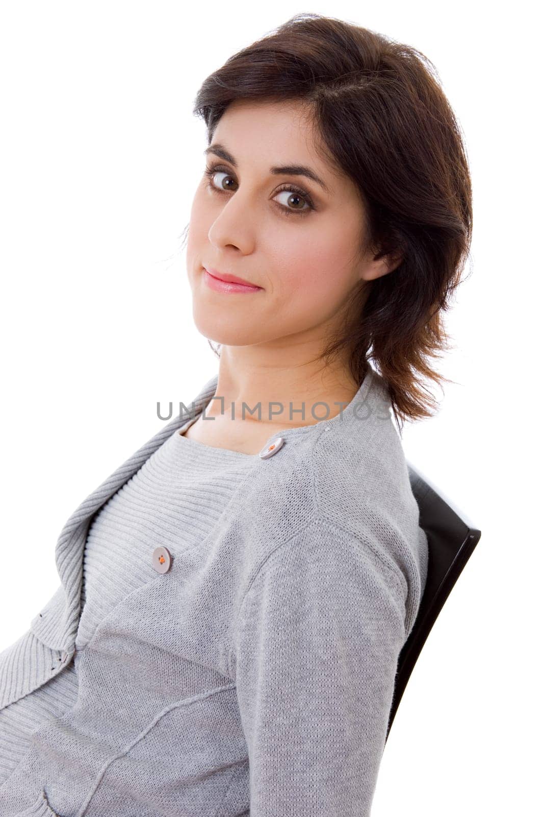 young happy beautiful woman, isolated in white