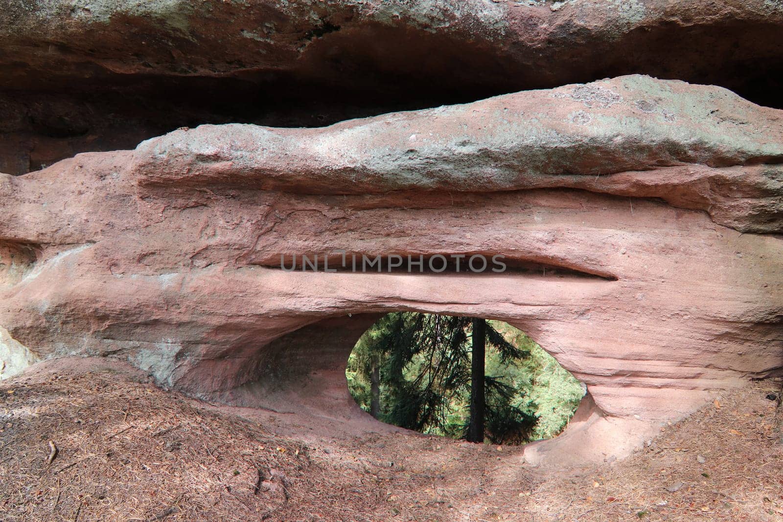 Devilish rocks - bizarre rock formation from pink sandstone, Mieroszow, Walbrzych district, Lower Silesian Voivodeship, Poland