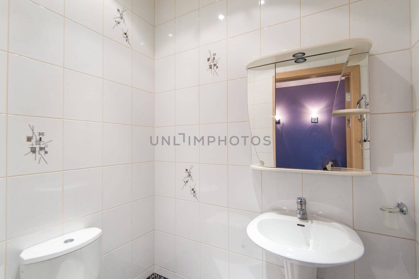 Russia, Moscow- May 12, 2018: interior room apartment. standard repair decoration in hostel. bathroom and toilet