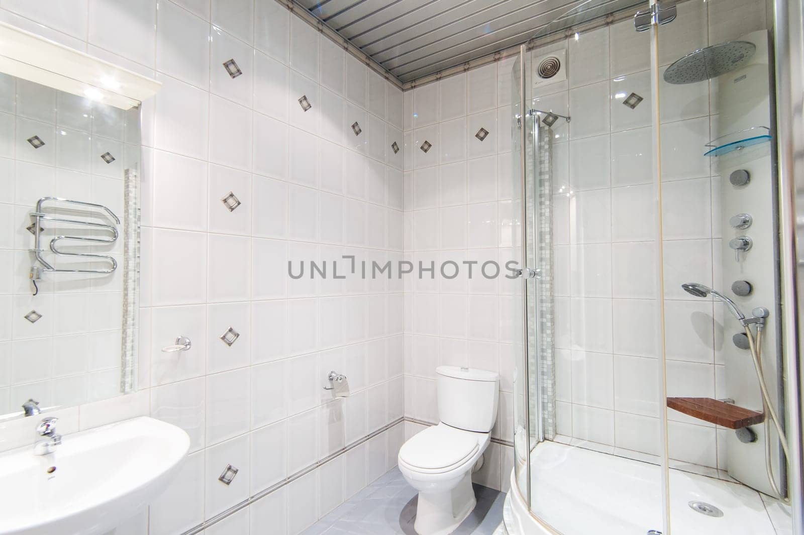 Russia, Moscow- May 12, 2018: interior room apartment. standard repair decoration in hostel. bathroom and toilet