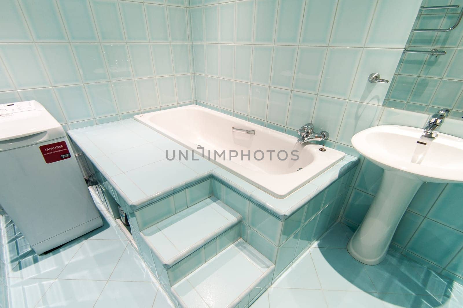 Russia, Moscow- May 12, 2018: interior room apartment. standard repair decoration in hostel. bathroom and toilet