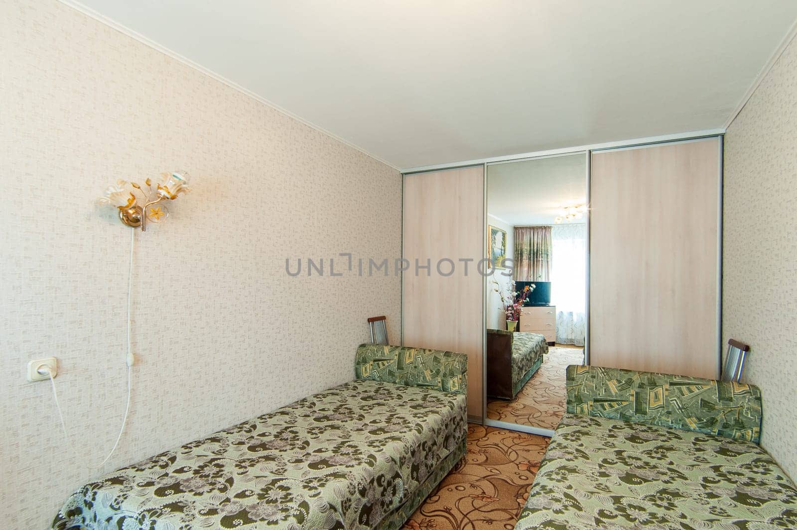 Russia, Moscow- May 14, 2018: interior room apartment. standard repair decoration in hostel