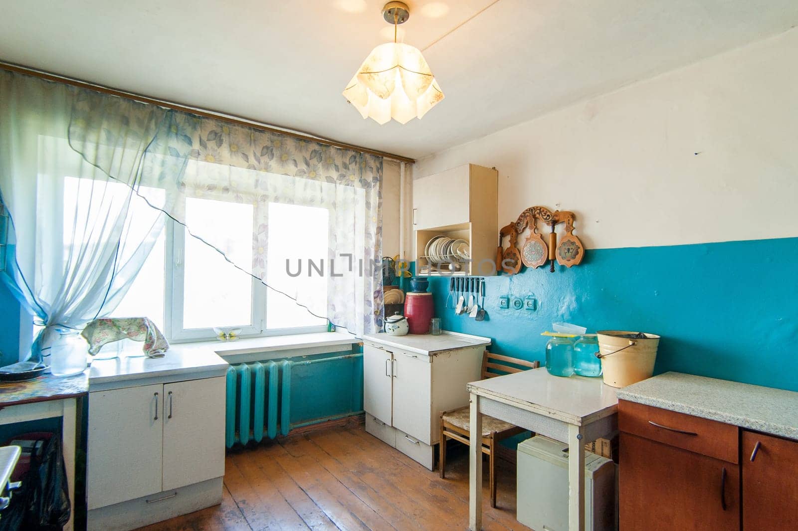 Russia, Moscow- May 14, 2018: interior room apartment. standard repair decoration in hostel. old not modern decor