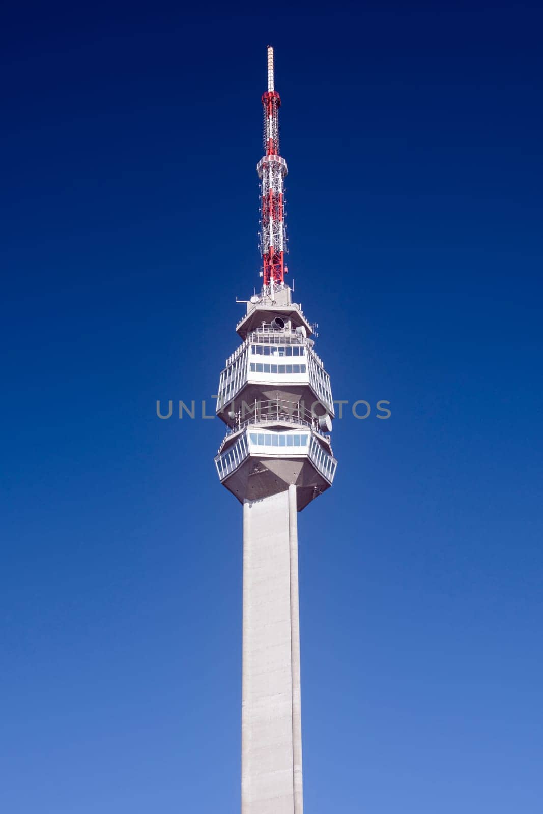 Avala tower on Avala mountain in Belgrade in Serbia on blue sky background.