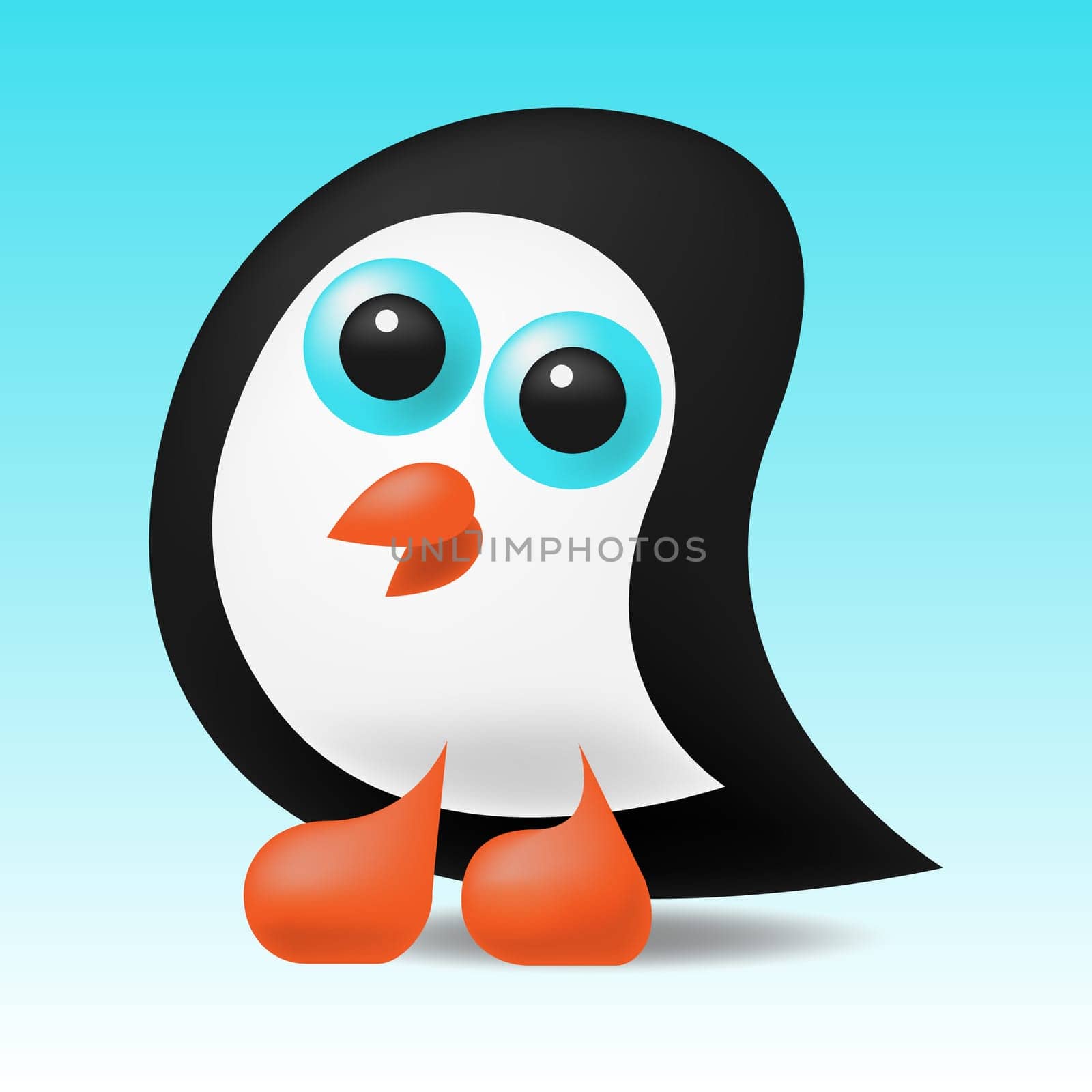 Cute little penguin vector on blue and white background.