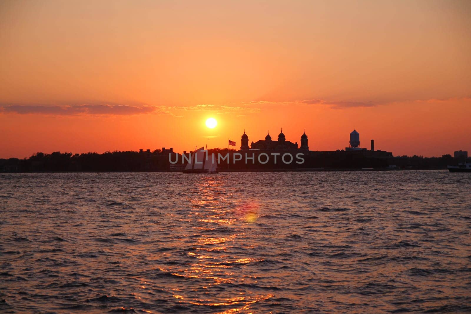 Summer sunset on Ellis Island