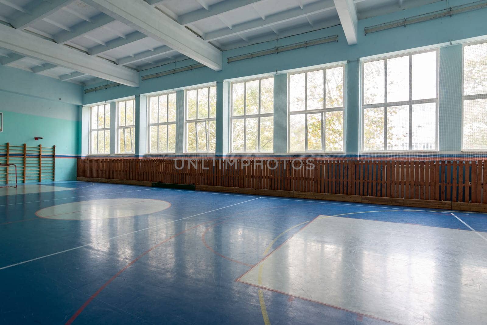 Anapa, Russia - October 5, 2019: Natural light through large windows in the gym