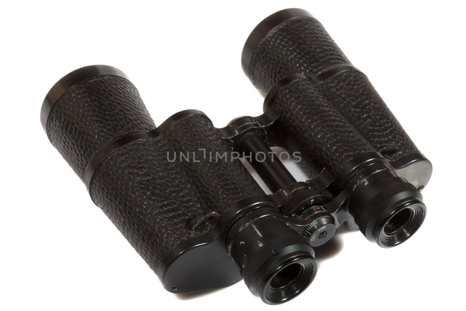 Black binoculars isolated on a white background.
