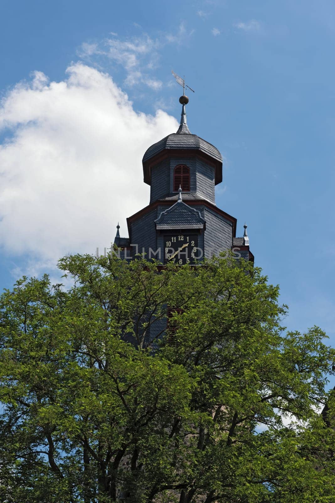 the baroque tower of the markus church in butzbach hesse germany
