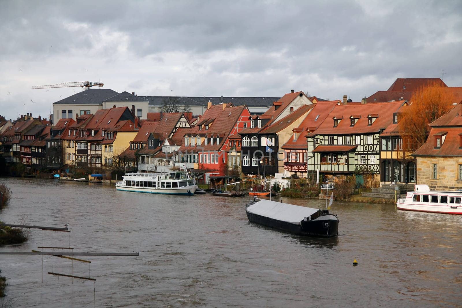 Houses on the channel in Bamberg in Germany during winter